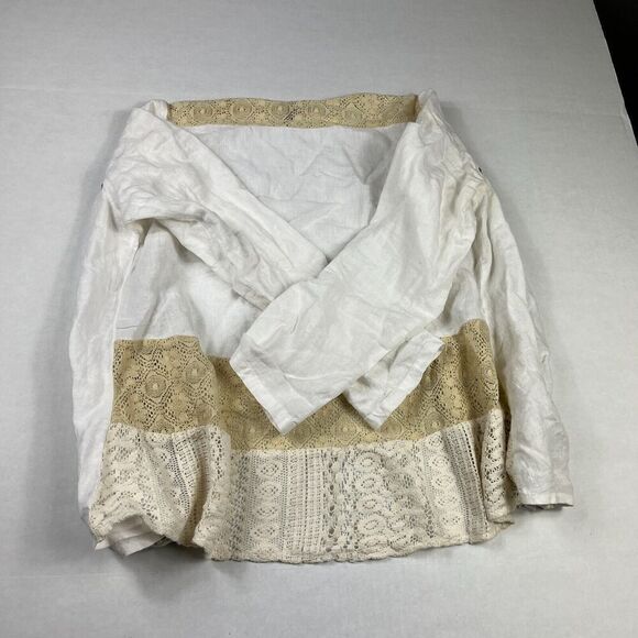 Marilu Womens Linen Blend Jacket White Open Front Lace Sequin Boho SMALL FLAW - Picture 9 of 12